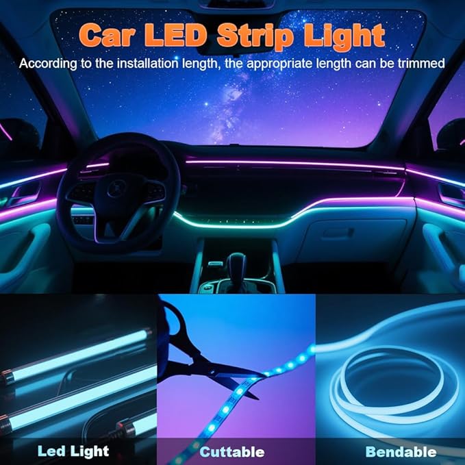 RGB 18 in 1 Interior Car LED Strip Light with Wireless APP,16 Million Interior Lights Car Dreamcolor Acrylic Ambient Lighting 600 LED Music Sync Neon Lights Kits (18 in 1 Set + App Control)