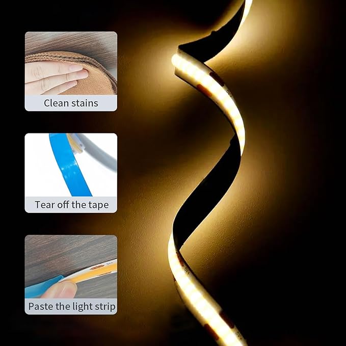 5V LED Strip Lights, Warm USB LED Light Strip, 2Pack 3.28FT Dimmable COB LED Strip Light, High Brightness Short LED Strip for Display Cabinet, Living Room, TV Lights