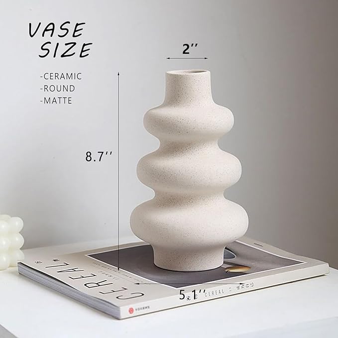 Ceramic Modern Dried Flower Vase, Off White Round Pampas Vase, Boho Home Decor for Centerpiece Wedding Dinner Table Party Living Room Office Bedroom, Housewarming Gift