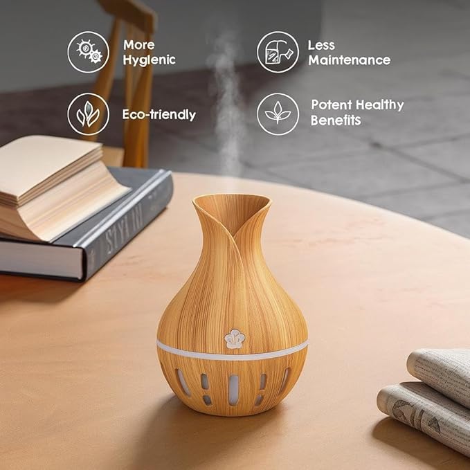 300ML Air Humidifier & Aroma Diffuser Home Fragrance Room Decor Essential Oil Diffuser Humidifiers for Bedroom Cool Mist 7 LED Light Car Air Freshener (Light Wood-2)