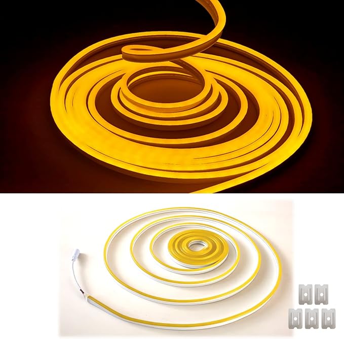 Yellow Neon LED Strip Light, 16.4ft/5M Flexible Rope Light - 12V DC, 600 LEDs, Waterproof for Indoor & Outdoor Home Decor (Include Power Adapter)