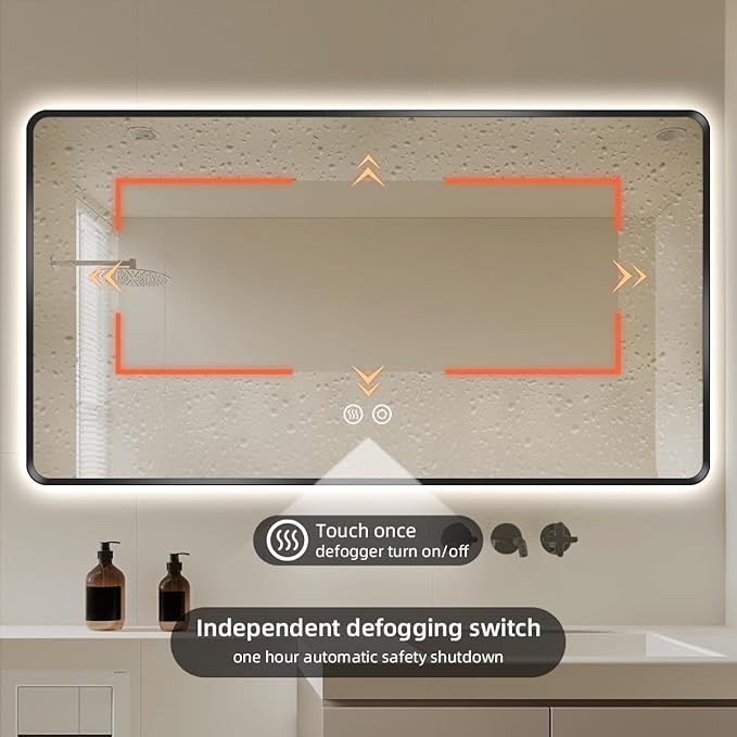 36x72 Black LED Mirror for Bathroom, Metal Framed Smart Mirror with Backlit, Anti-Fog, Stepless Dimmable & 3-Color Lights, UL-Listed LED Driver, Lighted Vanity Wall, Horizontal