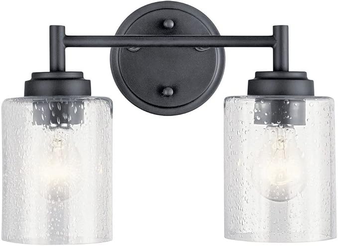 KICHLER 45885BK Winslow Vanity, 2-Light 150 Total Watts, Black, 12.75"