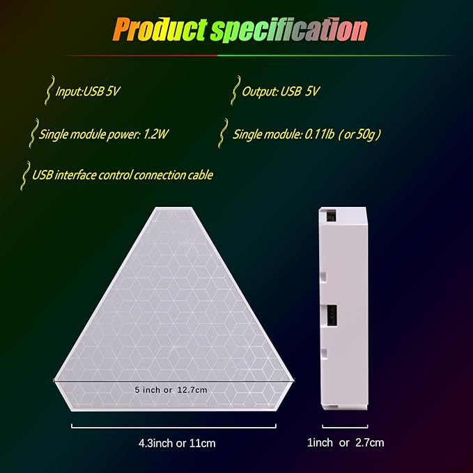 Smart RGB Modular Hex Light Panels LED Splicing Hexagon Bright Mood Wall Lamp Music Sync Creative DIY Geometric Gaming Lights Honeycomb Shape Panel (Side 5" -Triangle-RGB Color- 3 pcs)