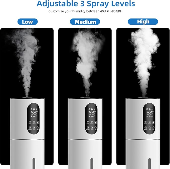 7.8L Smart Humidifier Large Room,2.1Gal humidifier for bedroom with Timer, 360°Nozzle, Top Fill Whole House Cool Mist Quiet Humidifiers for Plants Baby Kids Adults Office (White)