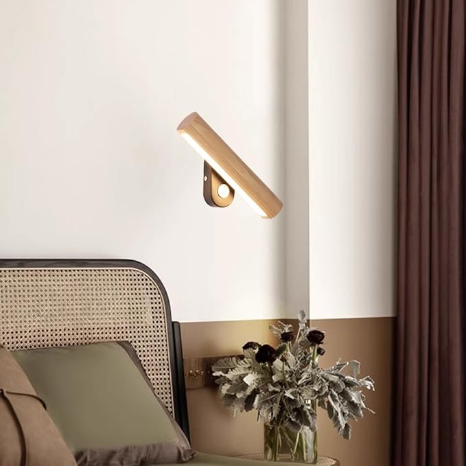 LED Warm Light Nordic Style Wall Light, Hardwired Wood Decoration Wall Lamp, Rotatable Bedside Wall Sconce, Living Room Bedroom Dining Room Wall Mounted Light Fixtures