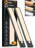 Gritin 10.2inch Under Cabinet Lighting Rechargeable 2 Pack- 3 Color Temps&5 Level Brightness, Super Bright, 4 Modes, Motion Sensor, Long Lasting - Easy Installation Magnetic Under Closet Lights-Black