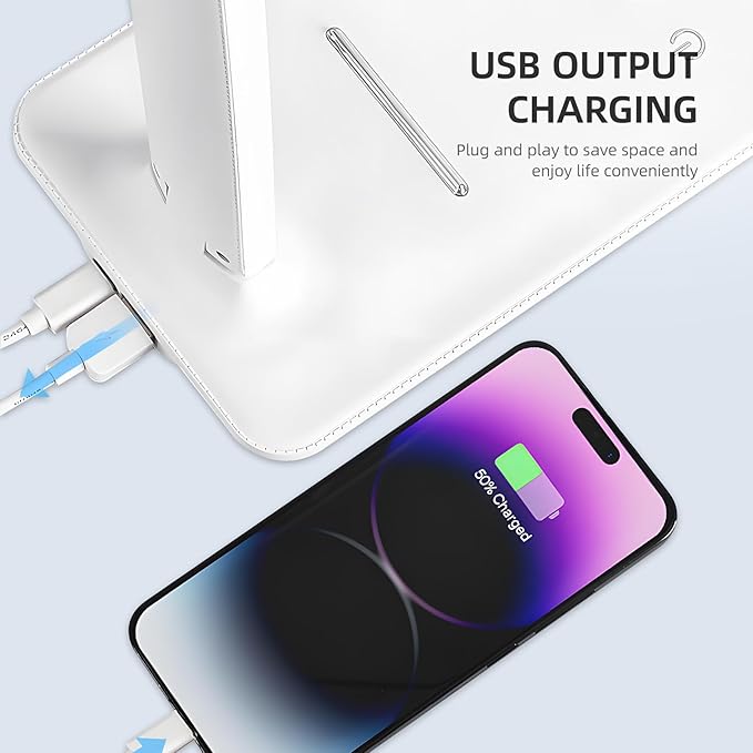 LED Desk Lamp, Dimmable Table Lamp with 5 Colors and 5 Brightness Levels, Reading Light with USB Charging Port, Touch Control for Children, Bedroom, Reading, Offices