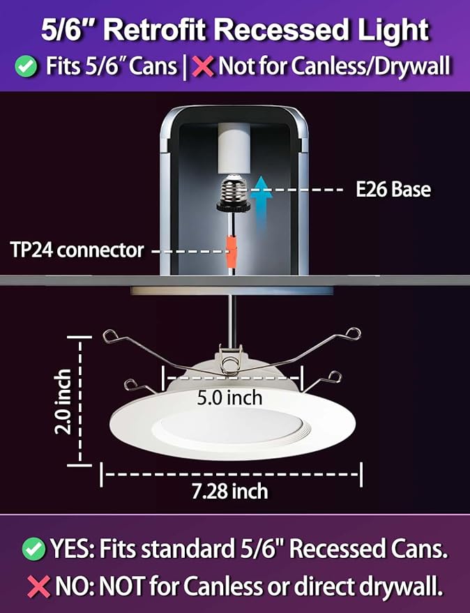 Retrofit LED Recessed Lighting 5/6 Inch, Color Changing, 13W Remote Control, Color Temperature Tunable 2700K-6000K, ETL (6 Pack)