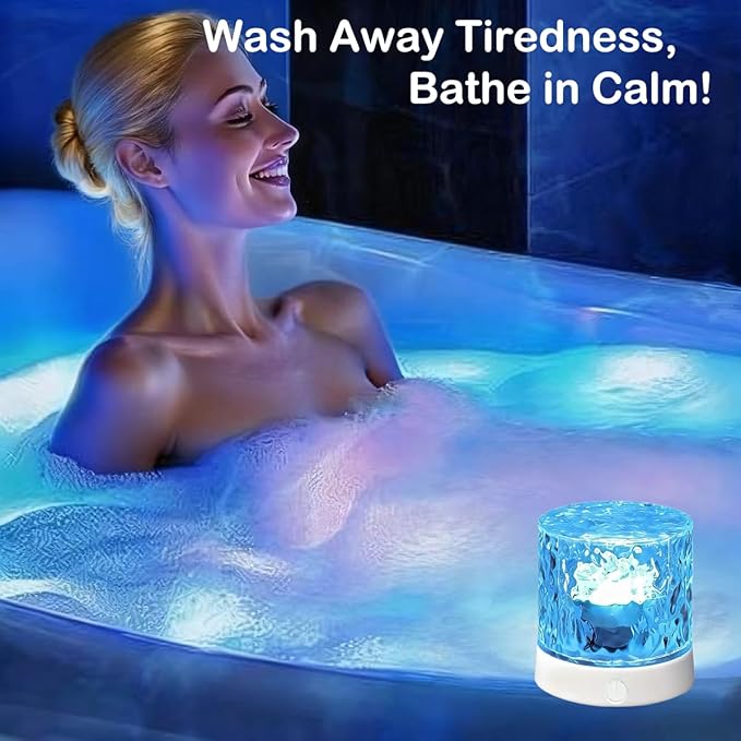Rechargeable Shower Lights for Inside Shower-Ocean Wave Projector Light for Bathroom Bath Tub-Cordless LED Bathroom Lights 3D Water Ripple Light Ocean Lamp for Bathtub Relaxing Spa,Northern Aurora
