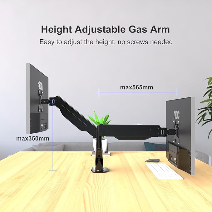 Aeons Dual Monitor Stand up to 32 inches Screen, Load-Bearing Max 22 lbs Each Gas Spring Pneumatic Arm, Adjustable Dual Monitor Mount, Max VESA 100x100mm, White