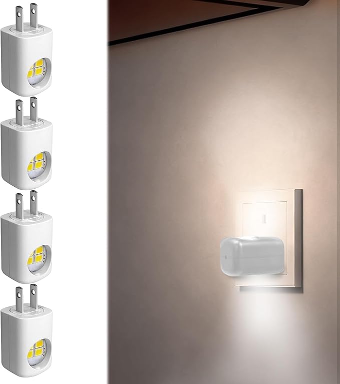 LED Wall Socket Night Light,Plug-in Night Light Motion Sensor,Mini Plug-in Energy Efficient Compact Nights Lamp Automatic Soft Warm White,360° Adjustable for Bedroom Bathroom Stairs Hallway (White)