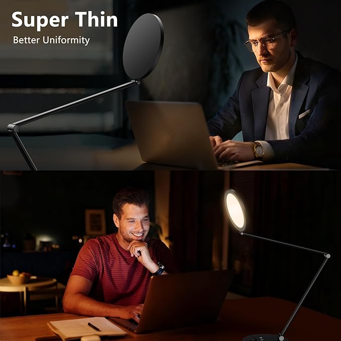 LED Desk Lamp for Home Office, Eye-Caring Modern Desk Light, 3 Color Temperature 10 Brightness Computer Light, Dimmable Desk Light with Memory & Timer Func, Metal Swing Arm Table Lamp (Black)