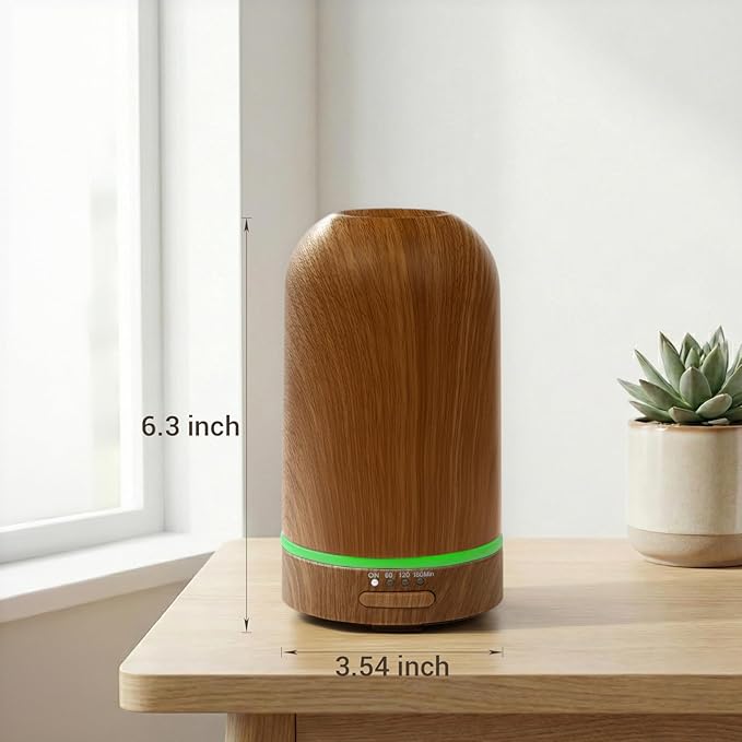 Ultrasonic Essential Oil Diffuser 100ML - Cool Mist Humidifier, 7-Color LED Lights, 3 Timer & Auto Shut-Off, Ideal Gift for Home Bedroom Office (Wood Brown)