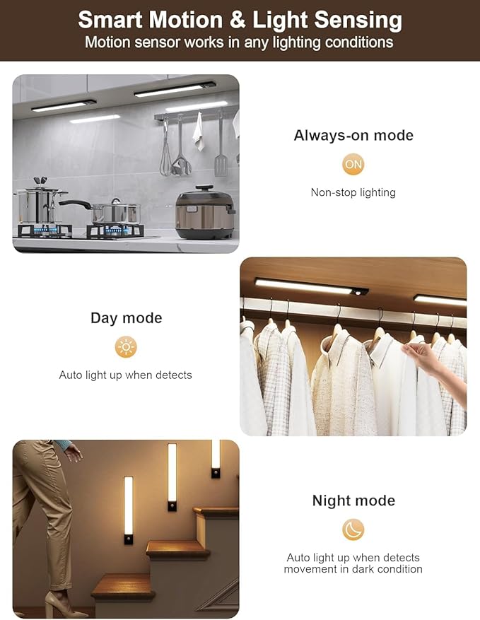 8inch Under Cabinet Lighting ,56 LED -3 Color& 7 Levels under cabinet lights rechargeable,3000mah Dimmable Magnetic Cabinet Lights, Motion Activated Under Cabinet Light for kitchen丨Remote 丨2pack