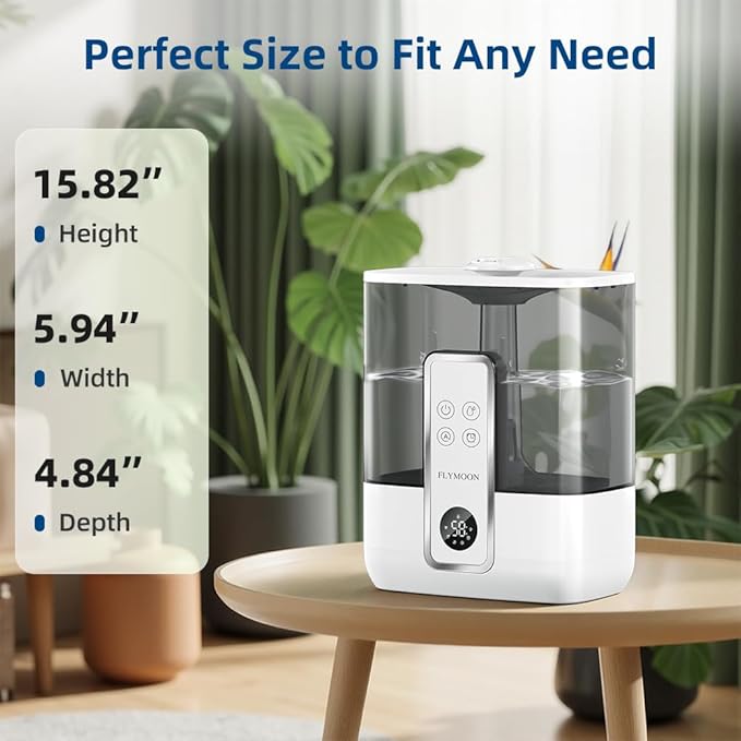 FLYMOON Humidifiers for Bedroom, 1.32 Gallon Top Fill Cool Mist Humidifiers for Large Room, 50H Runtime, 28 dB,12H Timer, App Control, Ultrasonic Humidifier for Plants, Baby, Indoor, Home, White
