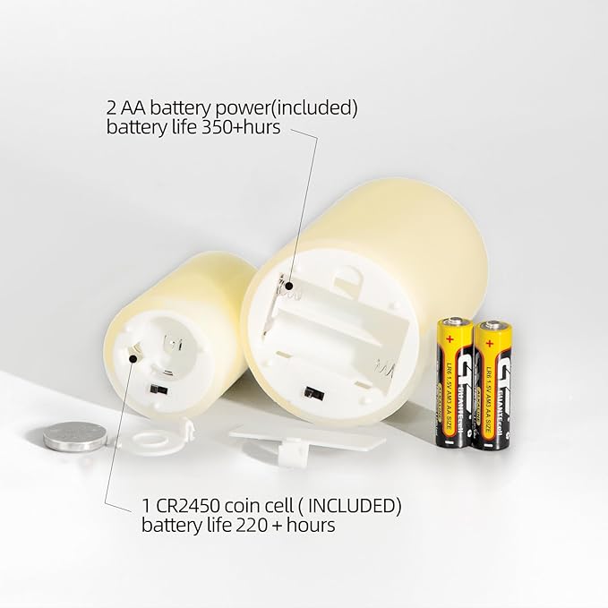 Eywamage Flameless Votive Pillar Candles with Remote Batteries Included, LED Electric Candles Set of 7, Flickering Realistic ABS+Paraffin Wax, Ivory