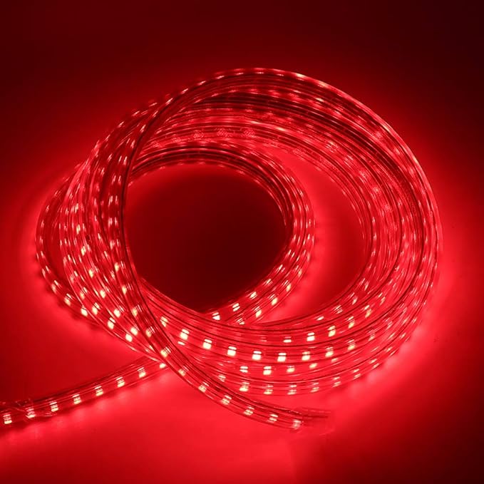 LED Light Strip Kit, AC 110-130V Flexible Waterproof Rope Lights, SMD 5050 60 LEDs/M for Indoor Outdoor Commercial Lighting, Accessories Included (Red, 23ft/7m)