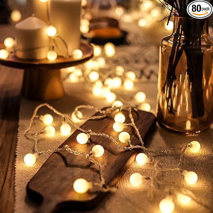 33ft 80 LED Globe String Lights – USB Powered Warm White Fairy Lights for Bedroom, Patio, Wedding, Party & Indoor Outdoor Decor