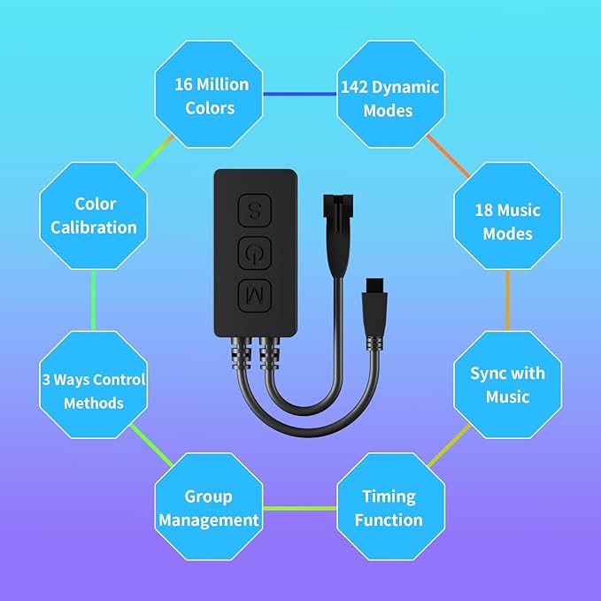 SP611E Bluetooth Music LED Controller for 1903B WS2812b WS2811 IC RGB Chasing Color LED Strip Addressable Sync Music Controller DC5V-24V APP/IR Remote Control(NOT for RGB LED Strip Without IC)