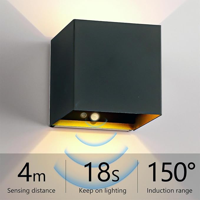 Battery Operated Wall Sconce Set of 2, Motion Sensor Light Indoor, 6000mAh Wall Lights Rechargeable, Cordless LED Energy Saving Night Light for Hallway Stairway Porch, Black