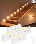 Yiliaw Motion Sensor Night Lights Indoor - Rechargeable Stick-On Stair Lights with Wireless Magnetic Mount, Adjustable Brightness & 3 Color Temps for Hallway, Stairway, Bathroom, Closet (4-Pack)