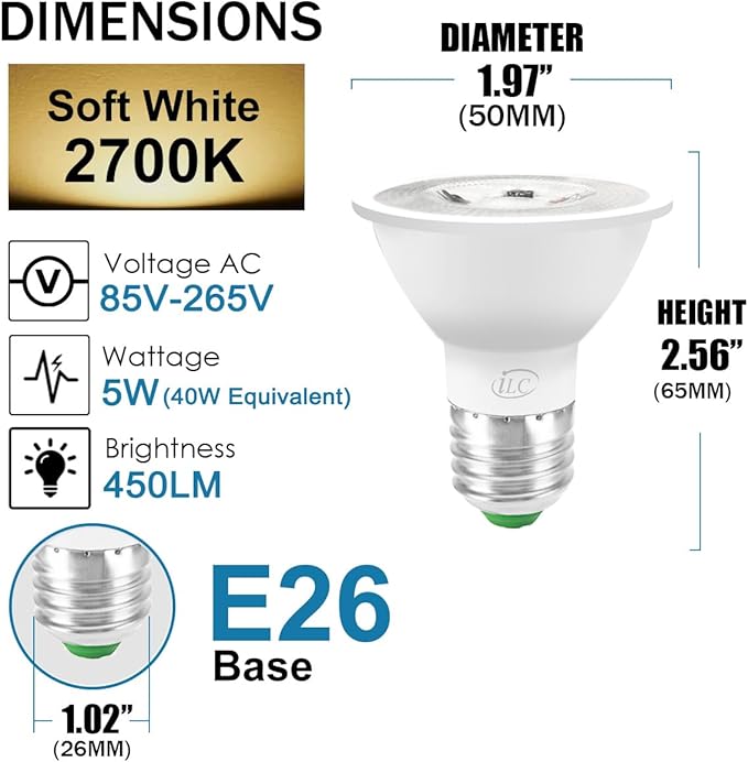 ILC Par16 LED Light Bulbs 40 Watt Equivalent Color Changing E26 Screw 45°, 12 Colors Dimmable Warm White 2700K RGB LED Spot Light Bulb with 5W Remote Control,(Pack of 4)