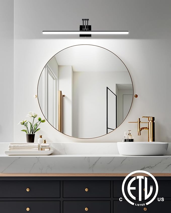 Morden Long Vanity Lights, Black 32IN Bathroom Light Fixtures, 360°Rotatable Bathroom Vanity Fixture Over Mirror with 5CCT&Dimmable Wall Lamp, Eye-Friendly Led Bar For Vanity&Makeup-ETL, Ideal Gift