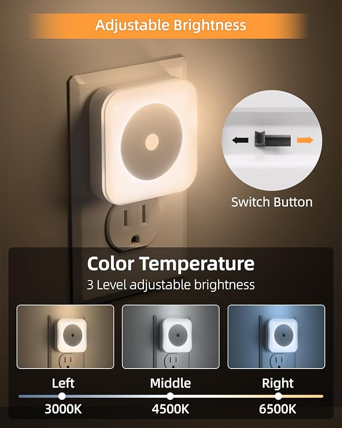 6-Pack LED Night Lights Plug into Wall,Bright Nightlight Auto-On/Off and Dimmable,0.5W Plug in Socket Night Light,Smart Sensor,Daylight White,for Adults Kids Bedroom Bathroom Hallway Kitchen Decor (6)
