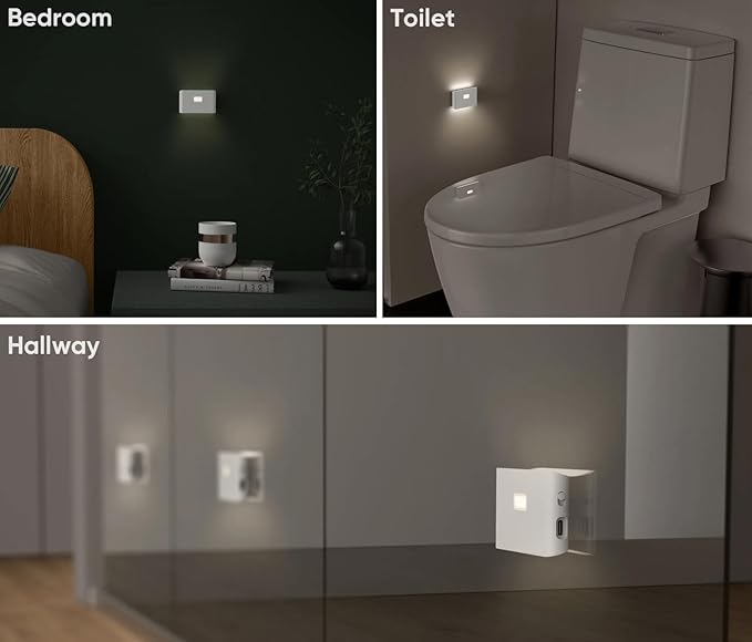 Wyze Lifestyle Rechargeable LED Night Lights with Motion & Dusk-to-Dawn Sensors - Soft White Stair Lights for Bathroom, Hallway, Bedroom - Magnetic Mount, Expandable Link System - 3 Pack