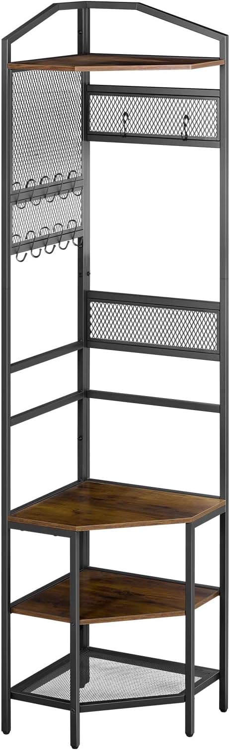 VEVOR Corner Hall Tree, 71.3 in Coat Rack with Hooks, Top Shelf & Steel Frame, Freestanding Clothes Shoes Rack Storage Organizer with Anti-Tip Set, Adjustable Non-Slip Feet for Entrance Closet Office