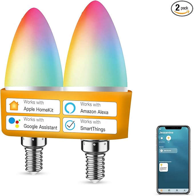 Smart Candelabra LED E12 Bulbs - Work with Apple HomeKit, Wi-Fi Dimmable Chandelier Light Bulbs (4 Pack) - 5W (40W Equivalent), 450LM - Compatible with Alexa, Google Home and SmartThings