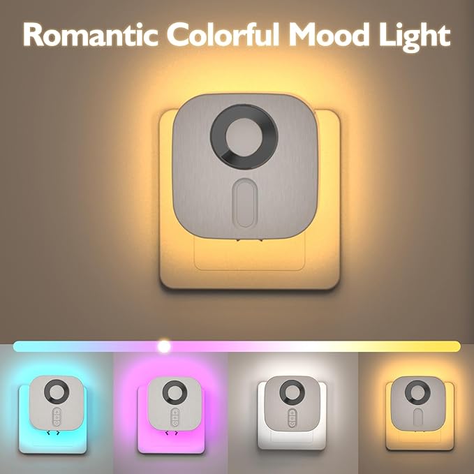(2 Packs Plug-in LED Backlit Night Light, Equipped with Motion Sensor and Dusk to Dawn Sensor, Adjustable Brightness RGB Seven-Color Night Light, Suitable for bedrooms and staircases