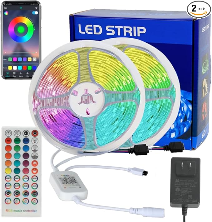 KUMQUAT LED Strip Lights 32.8ft RGB LED Light Strip Music Sync Color Changing LED Tape Bluetooth Flexible Strip Light for Home Kitchen Bedroom TV Bar Party