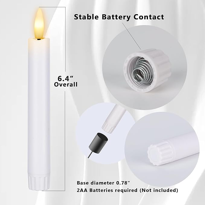Battery Operated Flameless Taper Candles with Remote, 6.4 Inch White LED Candles Flickering, Short Flameless Candlesticks for Weeding Home Party Festival Decor, 6 Pack