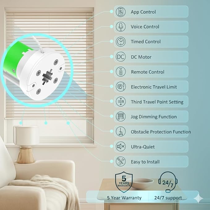 Smart ZigBee 3.0 Roller Shade Motor for 1.5" (38mm) Tube, DIY Motorized Blind Motor Kit with Tuya App Alexa Voice Control, Electric Tubular Motor, RF Remote & Timer (2.0 N.m Torque for 25rpm)