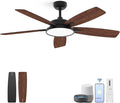 Roomratv 52 Inch Smart Ceiling Fan with Light,App Control,Ultra Silent Reversible DC Motor Fan Remote Control Compatible with Alexa Google home（black）