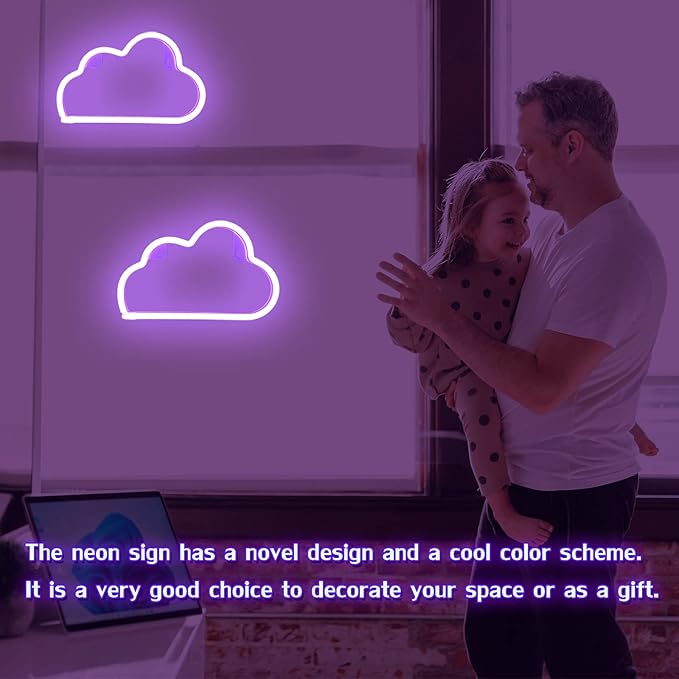 Cloud Neon Sign Purple Cloud Light Sign for Wall Decor,Battery or USB Powered Clouds Shaped LED Sign Decoration Lights for Bedroom Aesthetic Teen Girl Kid Room Christmas Birthday Wedding Party
