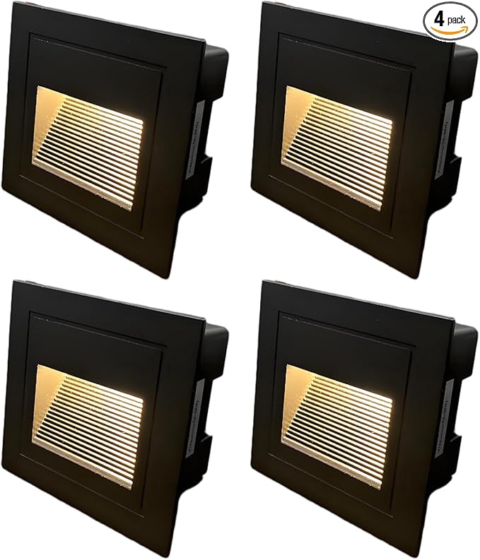 LED Step Lights 120V Dimmable LED Indoor Outdoor Step Light,4-Pack,3000K Warm White,Stair Light, Aluminum Die-Casting, Black