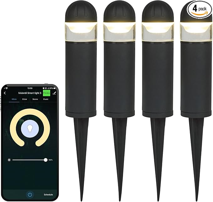 Smart WiFi/BLE LED Pathway Lights (4 Pack) - APP Controlled Color Changing Low Voltage Outdoor Landscape Lighting, Music Sync, 12V Die-Cast Aluminum Bollard Lights for Garden