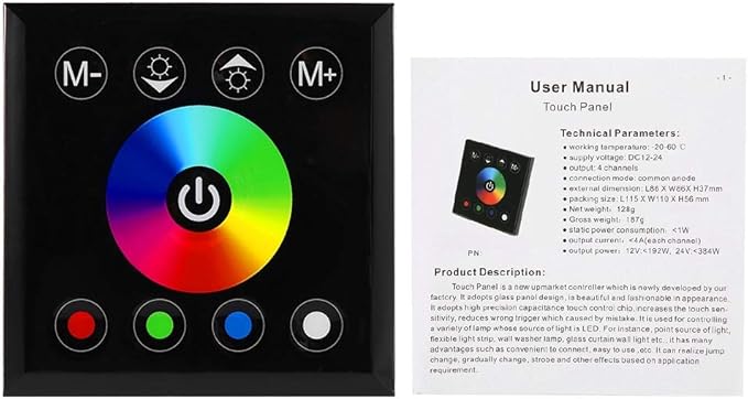 Wall Mounted Colorful RGBW LED Touch Panel Controller Dimmer Switch Applicable Scene LED Strip Light (Black), NIZUUONE1oxma72gdw-01
