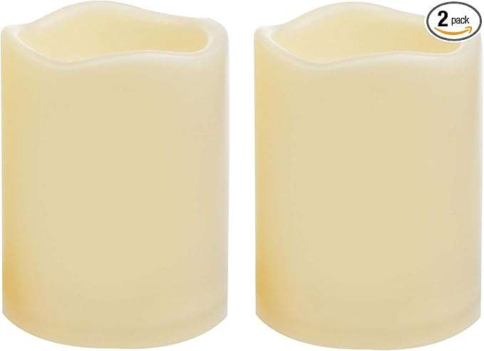2 PCS 3" x4" Waterproof Outdoor Battery Operated Flameless LED Pillar Candles with Timer Flickering Plastic Resin Electric Decorative Light for Lantern Patio Garden Home Decor Party Wedding Decoration