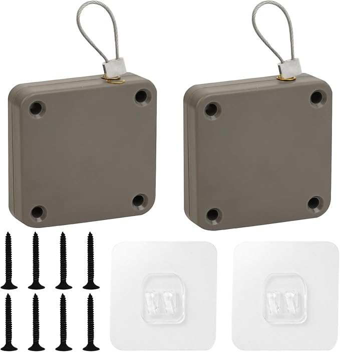 SHIMIDO Upgraded Punch-Free 1000g Automatic Screen Door Closer, Storm & Sliding Screen Auto Door Closer with Steel Drawstring for Bathroom, Bedroom, Study Room, etc. (2 Pack Sandstone)