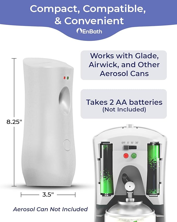 Automatic Air Freshener Spray Dispenser, White Wall Mounted or Free Standing Battery Operated Sprayer for Home or Commercial Use, 3 Auto Time Settings for Scent Release for Room/Bathroom Freshness
