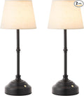 2 Pack Cordless Table Lamp, Rechargeable Desk Lamp with Fabric Shade, Battery Operated Lamp 3 Color Stepless Dimming, Small Touch Bedside Lamp Home Decor for Dining, Counter (Matte Black)