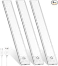 3 Pack Under Cabinet Lights, 52 LED Cold White Rechargeable Under Cabinet Lighting Motion Sensor LED Lights for Kitchen, Counter, Closet, Stairs (12.2 inches Silver)