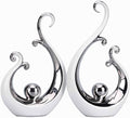 DOVDOV White and Silver Ceramic Abstract Statues Set of 2, Modern Art Deco Accents, Unique Home Decor, Coffee Table Decor, Shelf Decor, Room Decor, Coffee Table Decor Aesthetics.
