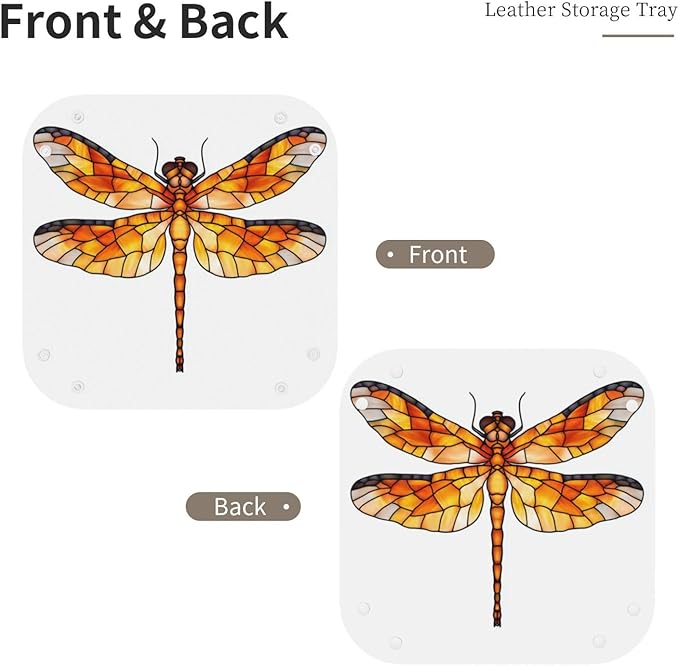 Stained Glass Dragonfly Simple Minimal Valet Tray Leather Desktop Storage Organizer Bedside for Jewelry Keys Coin Candy