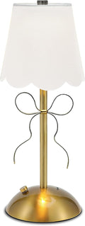 Cordless Table Lamp,Rechargeable LED Desk Lamp,Small Bedside Lamps with Touch & 3 Color,Cute Room Decor Bow Lamp,Night Light for Girls' Room Princess Room (Gold)