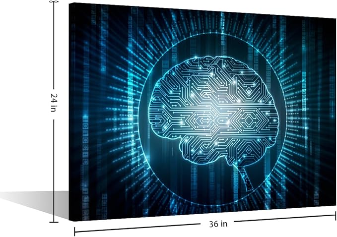TUMOVO Artificial Intelligence Brain Canvas Wall Art for Living Room Home Decor Networking Poster Prints on Canvas Wall Decorations for Bedroom Office Framed Ready to Hang, 36x24in
